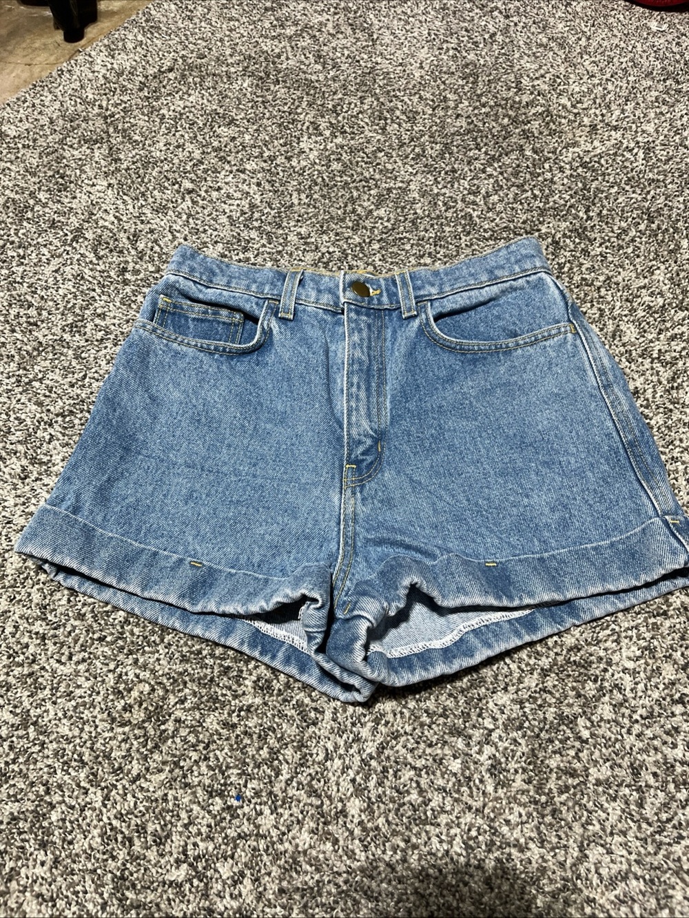 American Apparel High Waisted Cuff Shorts 27 Blue Cotton Denim Womens